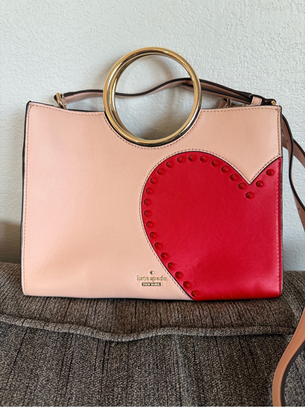 kate spade Pale Pink Shoulder Bag with Red Heart Accent